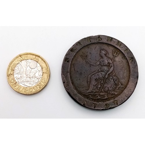 279 - A 1797 George III Twopence Cartwheel Coin. Please see photos for conditions.