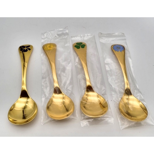 4 - Four Very Collectible Georg Jensen of Denmark Annual Gilded Sterling Silver Spoons. Sequential years... 