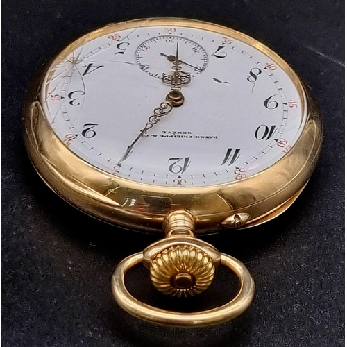 655 - A Vintage 14K Gold Patek Phillipe Pocket Watch. Top winder. White dial with sub second dial. 87g tot... 