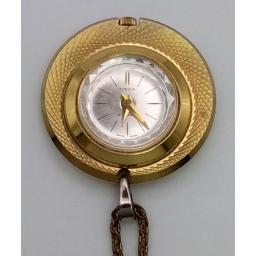 344 - A Rare Vintage Tirza Pendant Ladies Watch. Gilded case -3cm. Mechanical movement in working order. C... 