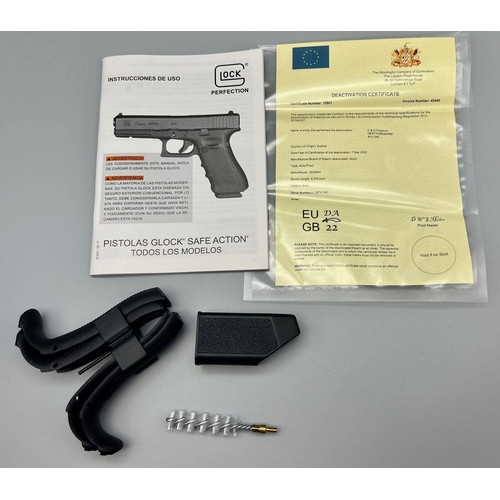 113 - A Deactivated 9mm Glock Model 17 Generation 5 Semi-Automatic Pistol. Comes with extra grip sets and ... 