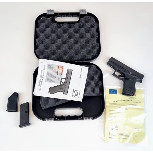 193 - A Deactivated 9mm Model G43 Slimline Semi-Automatic Glock Pistol. Comes with spare magazine and load... 