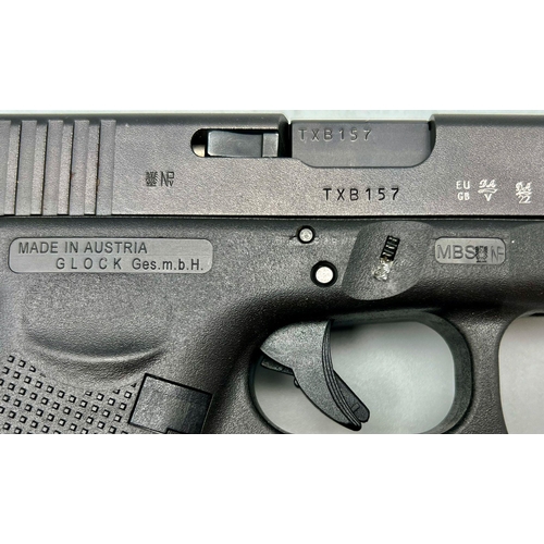 242 - A Deactivated 9mm Glock Model 26 Generation 4 Semi-Automatic Pistol. Comes with two extended magazin... 