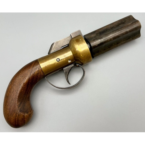 72 - An Antique Deactivated Percussion Black Powder Pepper-Box Pistol. Muzzle loading with a .32 calibre ... 