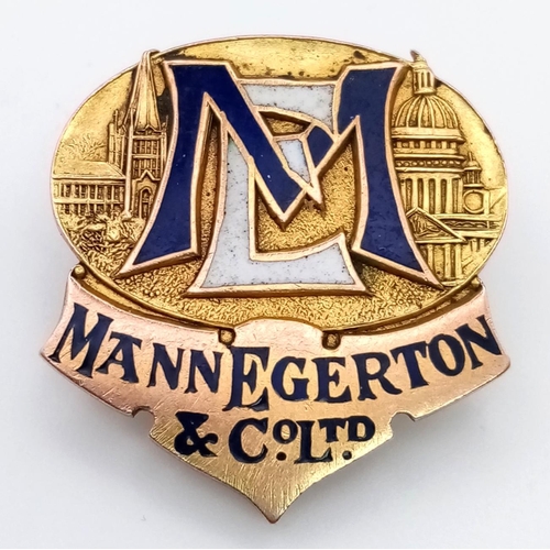 47 - A Solid 9K Yellow Gold Mann Egerton Employee Badge.
8.37g