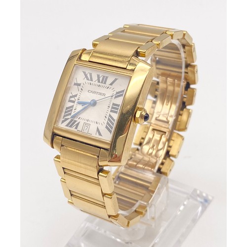 94 - An 18K Solid Gold Cartier Tank Francaise Gents Watch. 18K Gold Case - 35 x 28mm. Automatic movement.... 