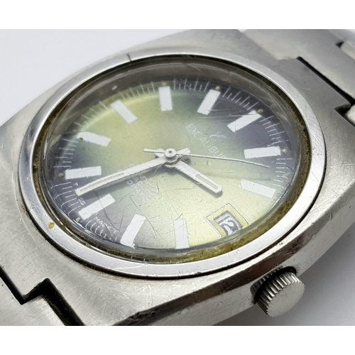 263 - A Vintage Swiss Excalibur Stainless Steel Automatic Wristwatch, 25 Jewel Incabloc Movement, Green Di... 