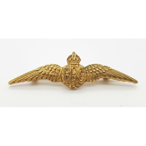 616 - WW1 British Thick Gold Plate Royal Flying Corps Small Pilots Wings for Lapel on Sweethearts.