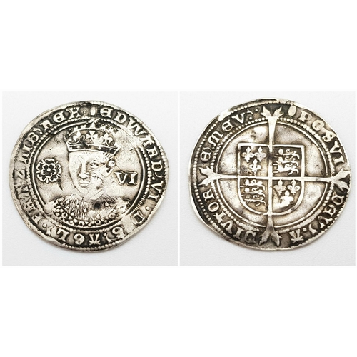 8 - A Rare Edward VI Silver Sixpence Coin. London mint. 1550-53. Please see photos for conditions.