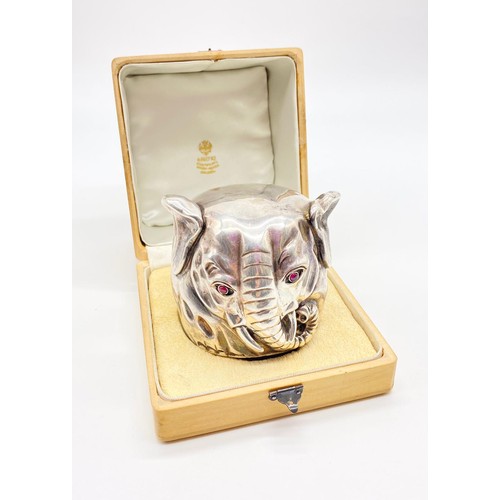 Rare Russian antique silver huge elephant drinking cup. Gilt interior. Pink sapphire eyes. Diameter: 6cm.  Height: 7cm. Weight: 256g
