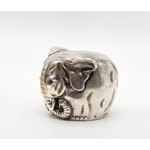 801 - Rare Russian antique silver huge elephant drinking cup. Gilt interior. Pink sapphire eyes. Diameter:... 