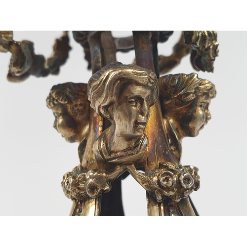 201 - Four extraordinary rare German antique (19th Century) silver gilt candelabra. Complex ornate and emb... 