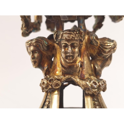 201 - Four extraordinary rare German antique (19th Century) silver gilt candelabra. Complex ornate and emb... 