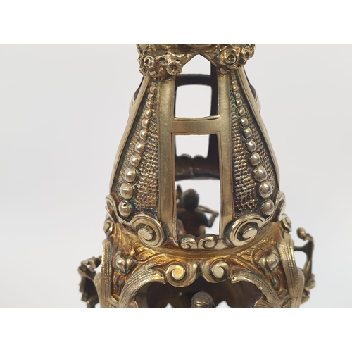 201 - Four extraordinary rare German antique (19th Century) silver gilt candelabra. Complex ornate and emb... 