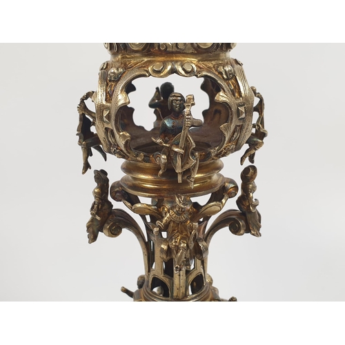 201 - Four extraordinary rare German antique (19th Century) silver gilt candelabra. Complex ornate and emb... 