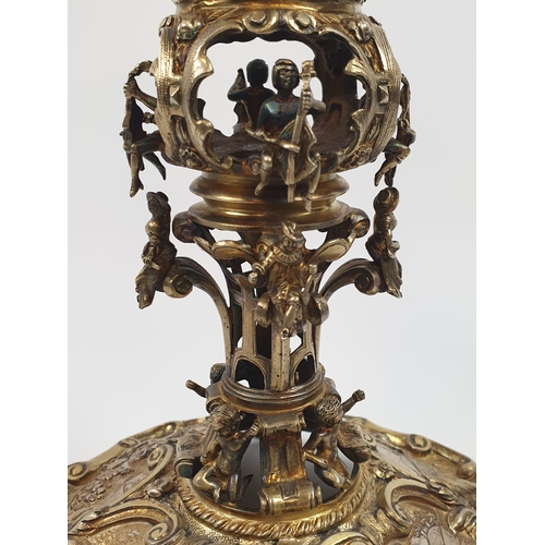 201 - Four extraordinary rare German antique (19th Century) silver gilt candelabra. Complex ornate and emb... 