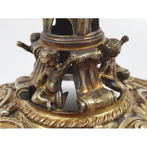 201 - Four extraordinary rare German antique (19th Century) silver gilt candelabra. Complex ornate and emb... 