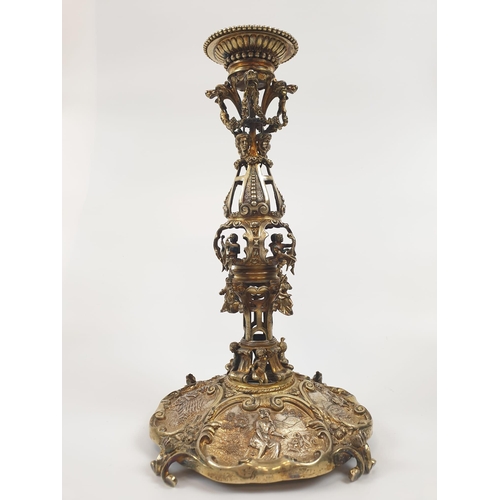 201 - Four extraordinary rare German antique (19th Century) silver gilt candelabra. Complex ornate and emb... 