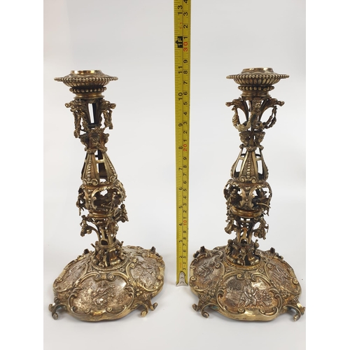 201 - Four extraordinary rare German antique (19th Century) silver gilt candelabra. Complex ornate and emb... 