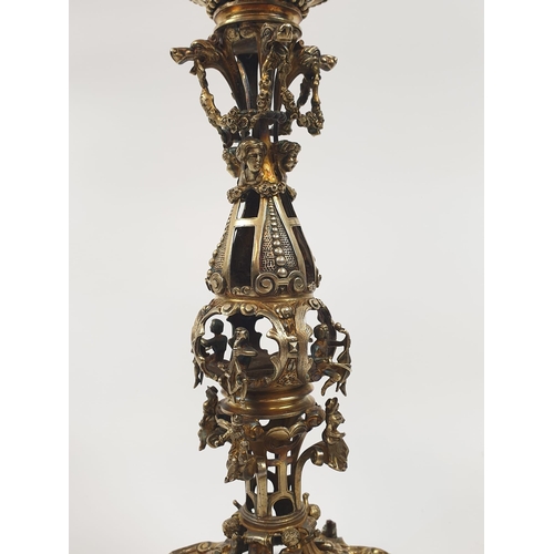 201 - Four extraordinary rare German antique (19th Century) silver gilt candelabra. Complex ornate and emb... 