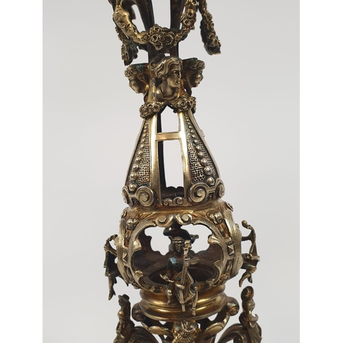 201 - Four extraordinary rare German antique (19th Century) silver gilt candelabra. Complex ornate and emb... 