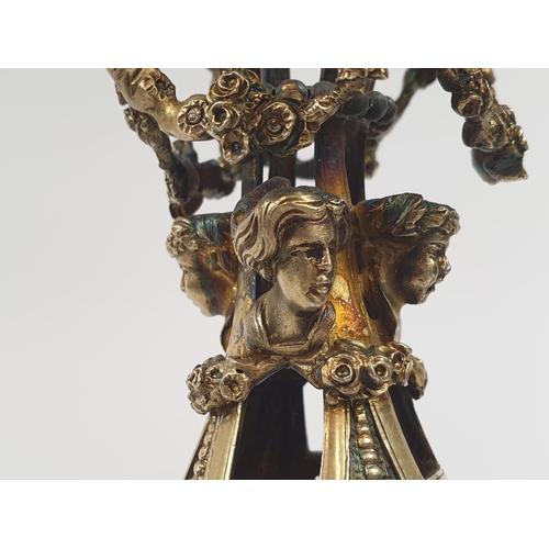 201 - Four extraordinary rare German antique (19th Century) silver gilt candelabra. Complex ornate and emb... 