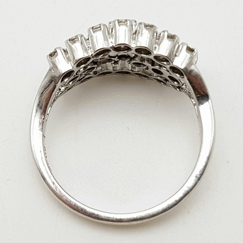 246 - A 14K WHITE GOLD 3 ROW DIAMOND RING, A REAL EYE CATCHER...4.6gms   size O