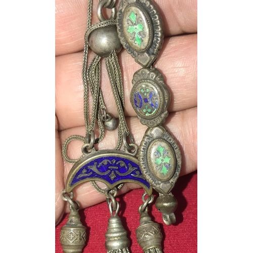 330 - ANTIQUE 18th century Persian Islamic Ghajary ENAMEL SOLID SILVER ALBERT pocket watch CHAIN with thre... 