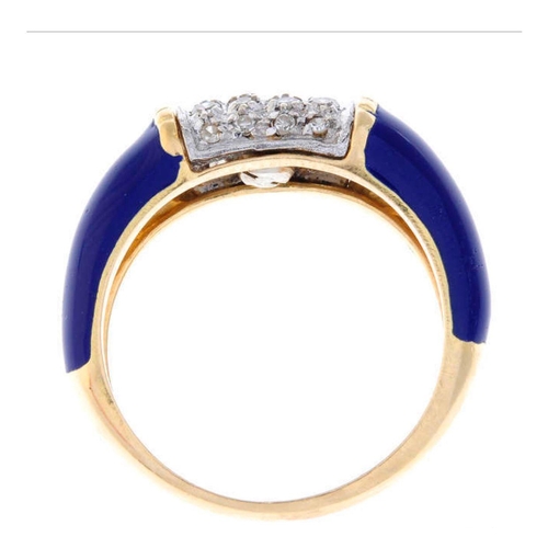 421 - A 18ct gold pavé-set diamond and enamel dress ring.

Estimated total diamond weight 0.25ct. 
Stamped... 