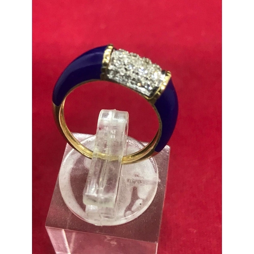 421 - A 18ct gold pavé-set diamond and enamel dress ring.

Estimated total diamond weight 0.25ct. 
Stamped... 