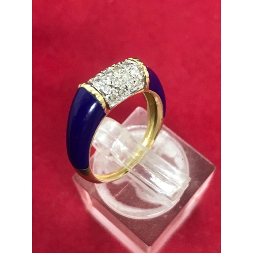 421 - A 18ct gold pavé-set diamond and enamel dress ring.

Estimated total diamond weight 0.25ct. 
Stamped... 