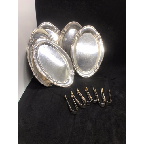 463 - Antique style hallmarked German solid silver set of six strawberry’s dish or tray with six gilt nip ... 