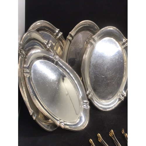 463 - Antique style hallmarked German solid silver set of six strawberry’s dish or tray with six gilt nip ... 