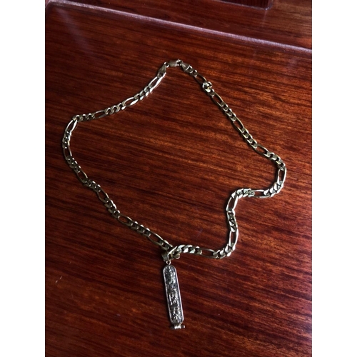 477 - 18 Ct 750 Italy stamped solid thick kerb link chain, Together with A pendant with EGYPTION HIEROGLYP... 