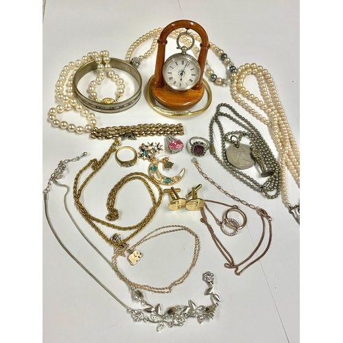 1206 - Antique silver pocket watch , cufflinks , necklaces etc