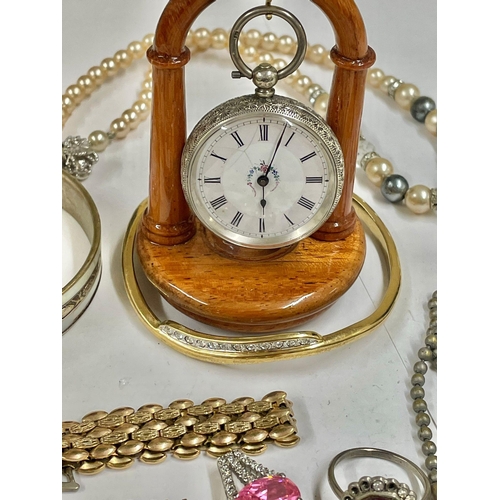 1206 - Antique silver pocket watch , cufflinks , necklaces etc