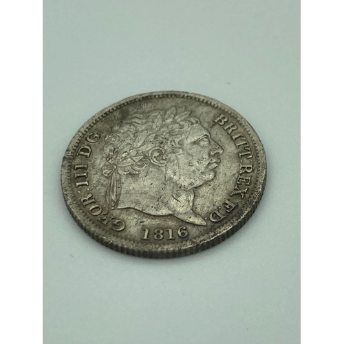 217 - George III SILVER 1816 SHILLING in Extra fine condition. Bold and clear definition to both sides wit... 