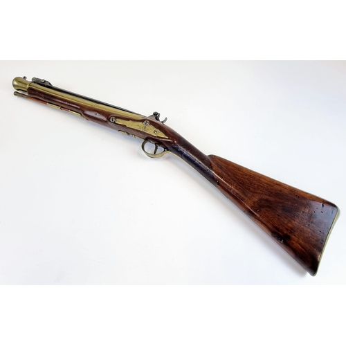 116 - An 18th Century J.Probin Blunderbuss Shotgun. This brass-barrelled masterpiece has a folding bayonet... 