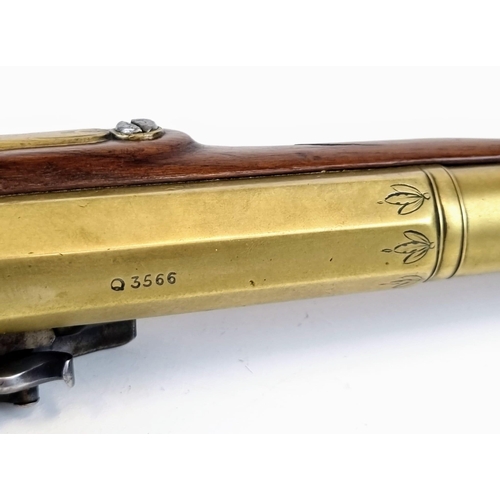 116 - An 18th Century J.Probin Blunderbuss Shotgun. This brass-barrelled masterpiece has a folding bayonet... 