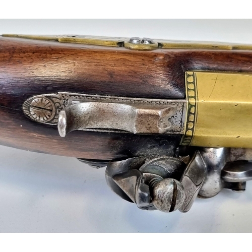 116 - An 18th Century J.Probin Blunderbuss Shotgun. This brass-barrelled masterpiece has a folding bayonet... 