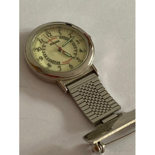 266 - Genuine NURSES Quartz Pulsar uniform brooch watch. Face having 15 counts heartbeat monitor markings ... 