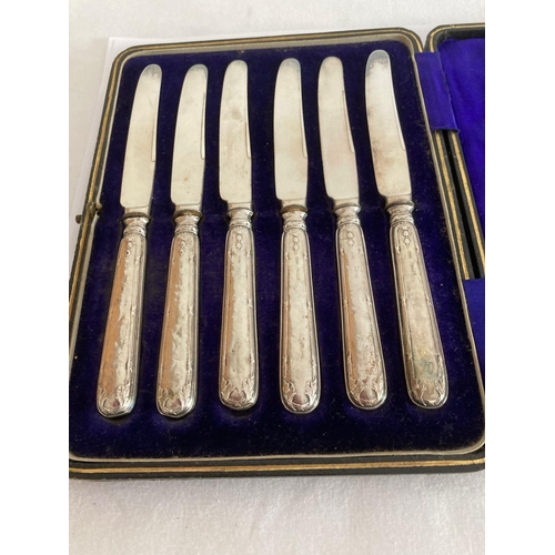 315 - ANTIQUE SILVER handled Set of Six FRUIT KNIVES  with hallmarks  for Allen & Darwin Sheffield 1911. C... 