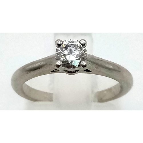 394 - A CARTIER 950 PLATINUM DIAMOND SOLITAIRE RING WTH A FINE .33ct DIAMOND. 3.9gms  size J/K