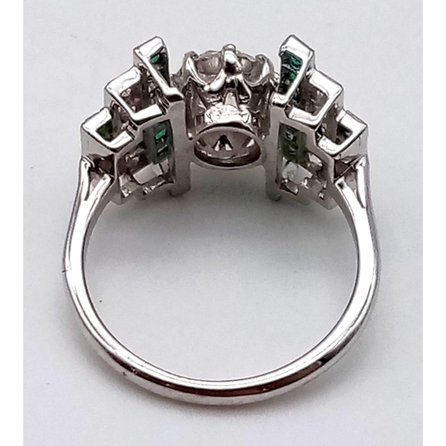 50 - A REALLY SPECIAL 950 PLATINUM RING WITH A 1.35ct  OLD CUT NATURAL CENTRE STONE FLANKED BY TASTEFUL R... 