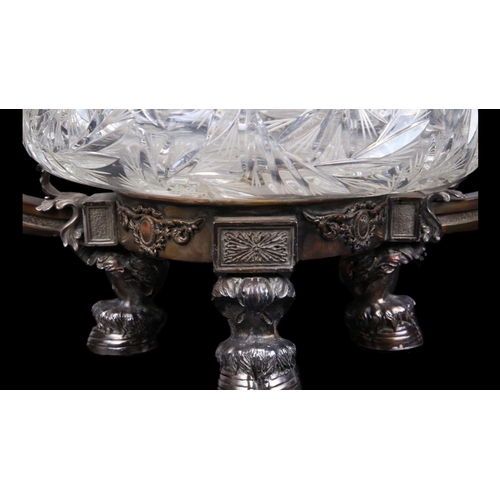 96 - Antique massive early 20th Century Russian solid silver & cut crystal punch bowl round shaped and mo... 