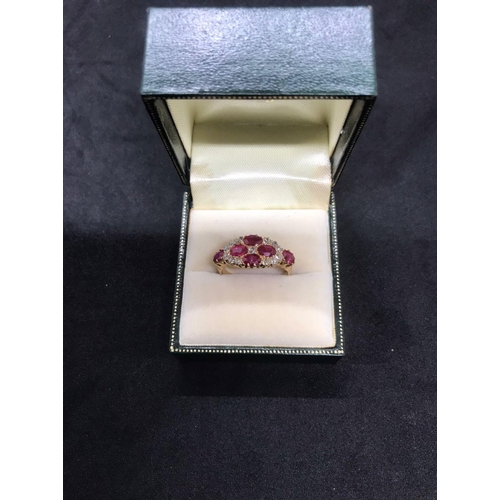 432 - 18ct yellow gold Edwardian Ruby with diamonds,
 Diamonds are. 0.35 carat 
Ruby are  0.5cm each 
Hall... 