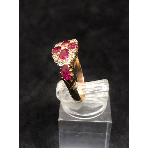 432 - 18ct yellow gold Edwardian Ruby with diamonds,
 Diamonds are. 0.35 carat 
Ruby are  0.5cm each 
Hall... 