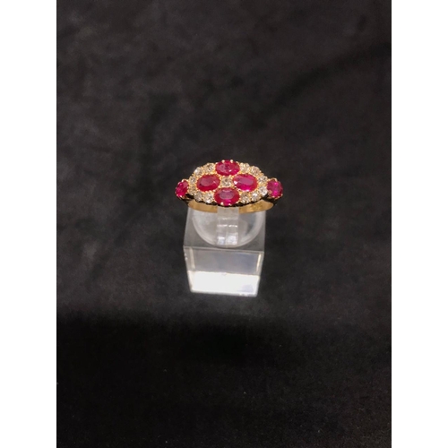 432 - 18ct yellow gold Edwardian Ruby with diamonds,
 Diamonds are. 0.35 carat 
Ruby are  0.5cm each 
Hall... 