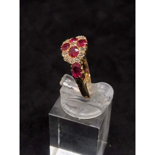 432 - 18ct yellow gold Edwardian Ruby with diamonds,
 Diamonds are. 0.35 carat 
Ruby are  0.5cm each 
Hall... 