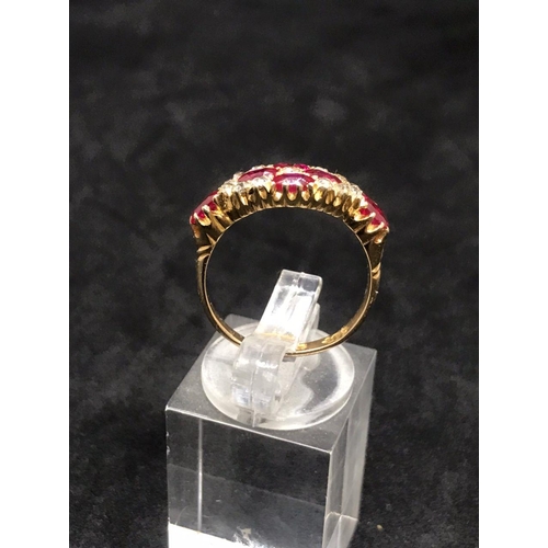 432 - 18ct yellow gold Edwardian Ruby with diamonds,
 Diamonds are. 0.35 carat 
Ruby are  0.5cm each 
Hall... 